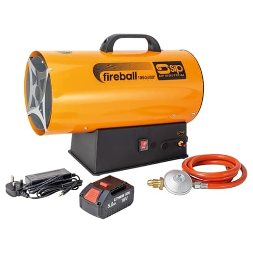 Image of SIP FIREBALL 1050 Propane Gas Heater, Cordless Battery Powered, 30kW / 102,387 BTU/hr, 17,401ft³ Heating Area