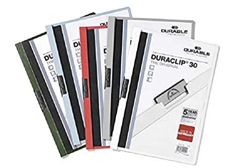 Image of Durable DURACLIP 30 A4 Clip Folder - Holds Up to 30 Sheets of A4 Paper - Strong Metal Sprung Clip - Pack of 25 White Colour Folders for Organising Documents