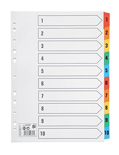 Image of 5 Star Office Index 150gsm Card with Coloured Mylar Tabs 1-10 A4 White