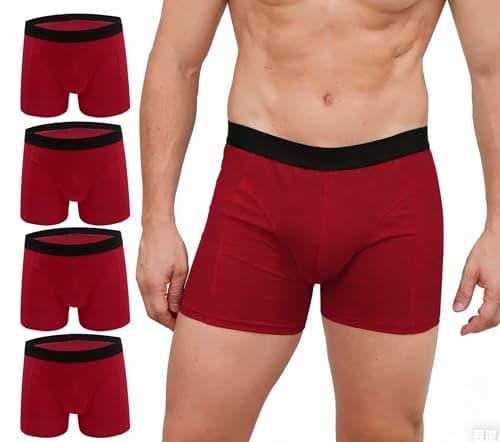 Image of ZLYC Men's Cotton Boxer Shorts Trunks Underwear Multipack No Fly(4 Pack Red),L