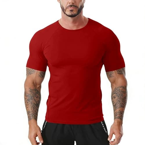 Image of Men's Sports T-Shirts, Running Tops, Moisture-Absorbent Quick-Drying Shirts, Casual Fitness Red 2XL