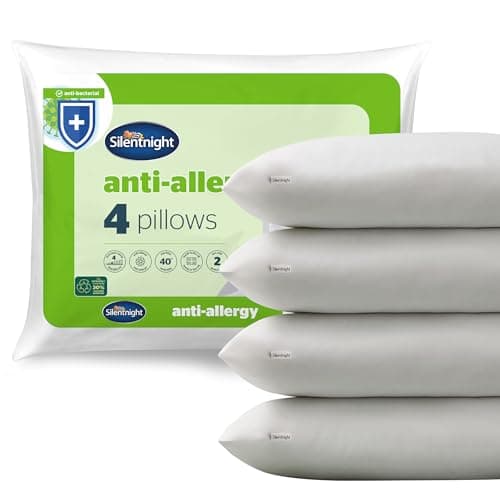 Image of Silentnight Anti Allergy Pillows 4 Pack - Medium Support Anti-Bacterial Pillows for Side, Back and Front Sleepers - Allergy UK Approved Fibres - Pack of 4 - Standard Size
