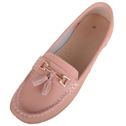 Image of ABSOLUTE FOOTWEAR Womens Slip On Leather Loafer/Deck/Boat Shoes, Blush, UK 8