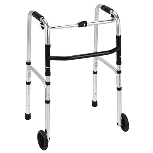 Image of Folding Lightweight Aluminium Walking Frame/Zimmer/Walker with 2 Wheels - Adjustable Height - Simple one Button Folding Mechanism