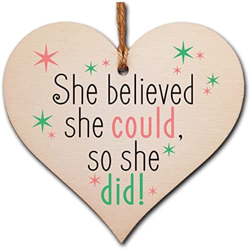 Image of Motivational Hanging Wooden Heart – Handmade Decorative Sign with Positive Quote – Gift for Women, Girls, Teen Room or Office Decor