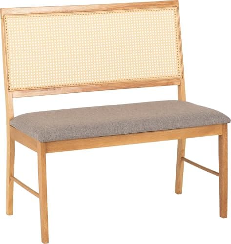Image of Seconique Ellis Dining Bench in Oak Effect/Grey Fabric