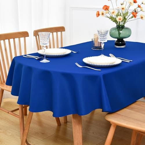 Image of NEWISHER Royal Blue Oval Tablecloth - 153x215 cm (60x84 inch) - Heavy Duty Polyester Fabric Tablecloths, Washable Solid Table Cover for Dining, Kitchen, Home Party, Outdoor Indoor Use