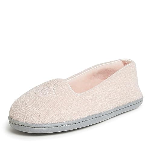 Image of Dearfoams Women's Memory Foam Washable Indoor Rebecca Closed Back with Wide Widths Slippers, Pink Floral Velour, 5/6 UK