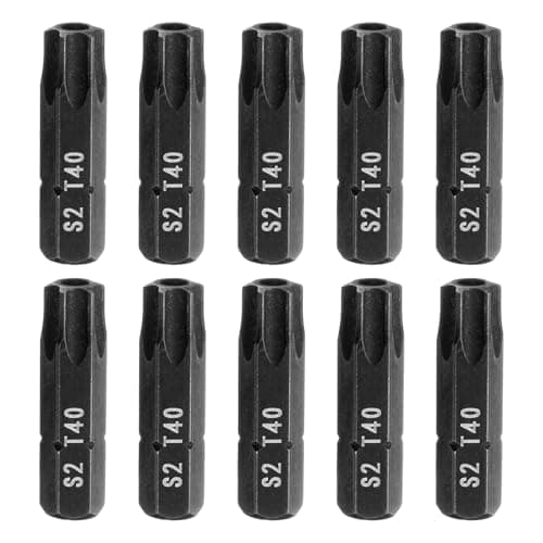 Image of sourcing map 10pcs T40 Torx Screwdriver Bit 1/4" Hex Shank 25mm/1" Length S2 Steel Star 6 Point Head Hex Security Screw Driver Bits with Hole for Impact Electric Screw Driver Power Tools, Black