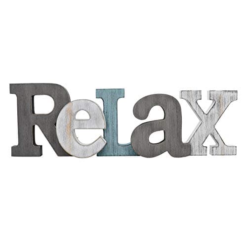 Image of Linfevisi Wooden Relax Sign Aqua Hanging Block Letters Sign Rustic Freestanding Wood Word Decor Decorative Relax Table Sign Cutout Word Art Wall Decor (relax)