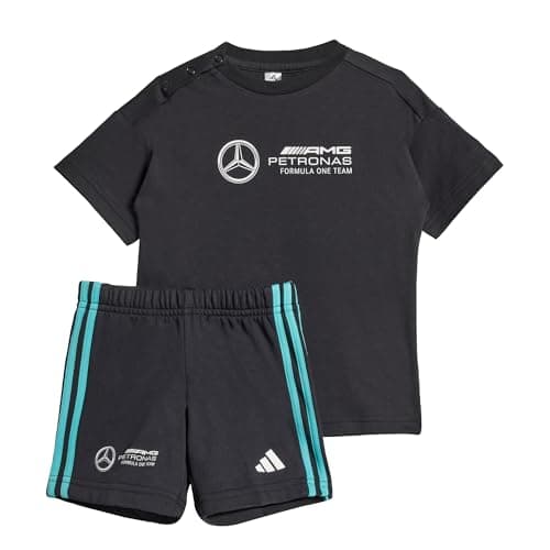 Image of adidas Unisex Baby MERCEDES - AMG PETRONAS FORMULA ONE TEAM DNA BABY JOGGER SHORT SLEEVE, black/white, 12-18 Months