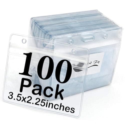 Image of Name Tag Badge ID Card Holders 100 Pack Clear Plastic Horizontal Premium Badge Holder