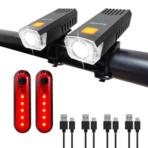 Image of KunHe 2 Sets Rechargeable Bike Light Sets Front and Rear Light 3 Light Modes LED Bicycle Lights for Night Riding Gifts for Men Women Kids for Skateboards Strollers and Wheelchairs