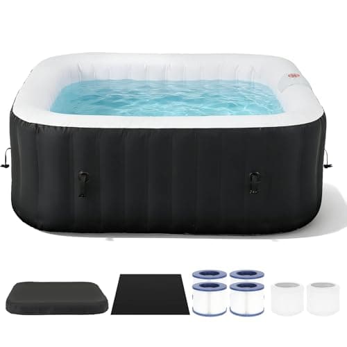 Image of Aoxun Inflatable Hot Tub 185X185CM, 60% More Energy Efficient, Portable Lazy Spa with 1800W Heater & 130 Air Jets Massage System, Fits Small Bathroom & Garden, Includes Insulated Cover & Filter, Black