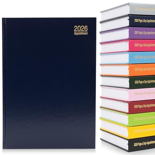 Image of evelay 2026 Page a Day A4 Appointment Diary with Times Hour Slot - Personal Work Schedule Hardback Planner Organiser - Full Page Saturday & Sunday (Navy)