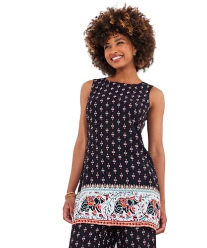 Image of Joe Browns Women's Fashion Lightweight Elephant Print Sleeveless Tunic, Regular Fit, Black, UK 16