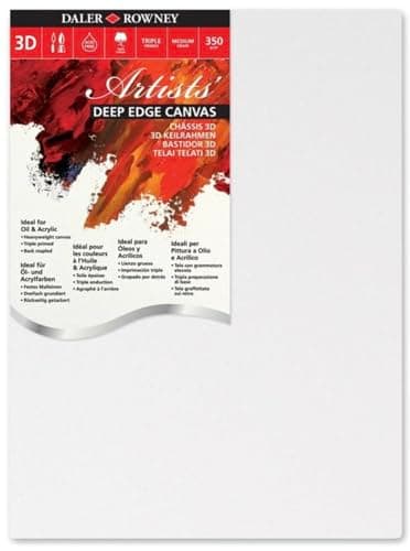 Image of Daler-Rowney Artists' Stretched Canvas, Medium Grain, 350 gsm, 3D, 37mm Deep, 24 x 24in - 60 x 60 cm, White