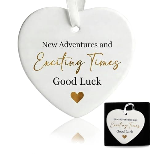 Image of Mitibet Good Luck Gifts, Leaving Gifts for Colleagues Women, Heart Shaped Ceramic Hanging Keepsake, New Job Adventure Farewell Present, Congrats Token for Female Friend Teacher, 1 Piece with Box