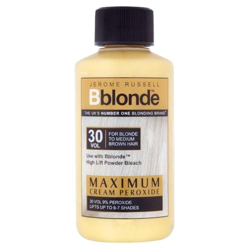 Image of Jerome Russell Bblonde Maximum Lift Cream Peroxide 30 Vol - Permanent Blonde Hair Dye for Blonde to Medium Brown Hair Colour, Hair Bleach with 9% Peroxide & Avocado Oil, Lifts 6-7 Shades, 75ml