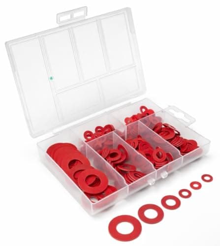 Image of 170pcs Red Fibre Washers Assortment Kit, Multi-Size Plumbing Gaskets Set with Storage Case