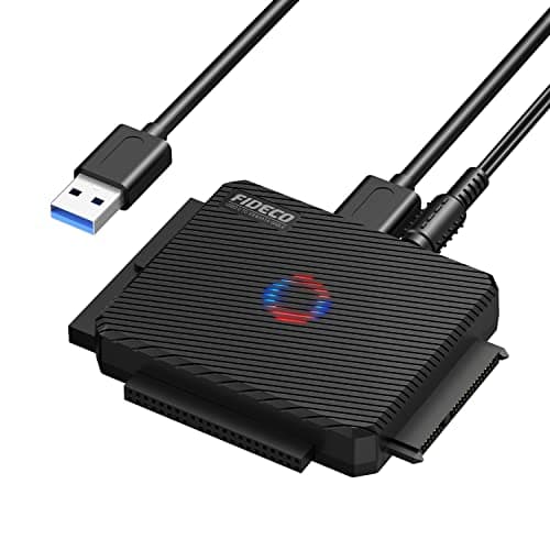 Image of FIDECO USB 3.0 to SATA or IDE Adapter, Hard Drive Reader for 2.5 or 3.5 inch SATA or IDE HDD SSD, with 12V Power Adapter, Driver-free