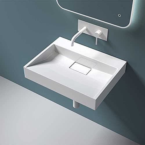 Image of Durovin Bathrooms Luxurious Cast Stone Resin Bathroom Basin - Wall Hung Or Countertop Basin Sink No Tap Hole - Concealed Waste - 600 x 380mm (WXD)