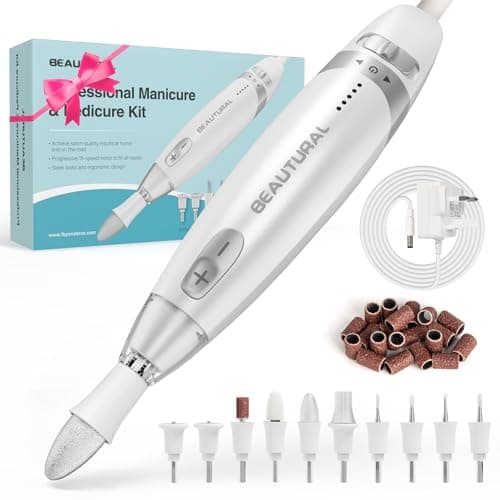 Image of BEAUTURAL Electric Manicure, Nail Drill Kit, Electric Nail File Set Machine with 10 Attachments & 20 Sanding Bands, Efile Manicure Pedicure Tools with Storage Case, LED Light