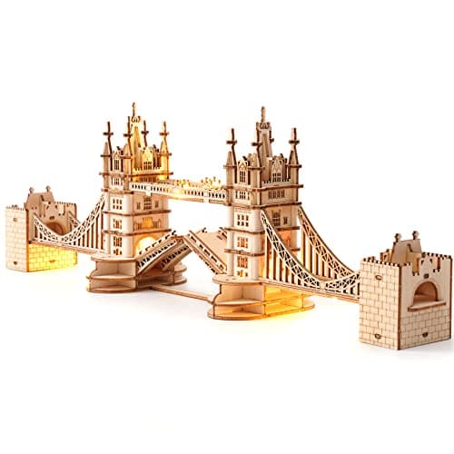 Image of ROBOTIME Tower Bridge Wooden Model Kits for Adult 3D Puzzle to Build Your Own Laser Cut Jigsaw Building Construction Crafts Kits