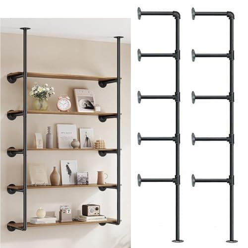 Image of Anmas Power 5.5 Tier Industrial Pipe Bookshelf - Retro Steampunk Wall Mounted Storage Unit with Open Metal Design for Bedroom, Office, Bathroom - Floating Shelves