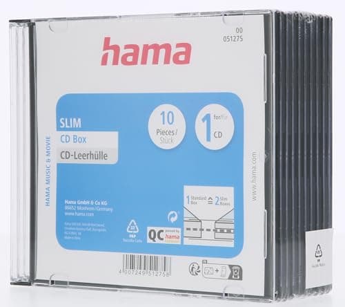 Image of Hama Slim CD Jewel Case, pack of 10, Transparent/Black