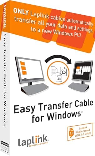Image of LAPLINK Easy Transfer Cable, Includes PCmover Express Data Transfer Software and High Speed USB 2.0 Transfer Cable, Single Use License, Only Transfers Files and Settings. Compatible with Windows 11