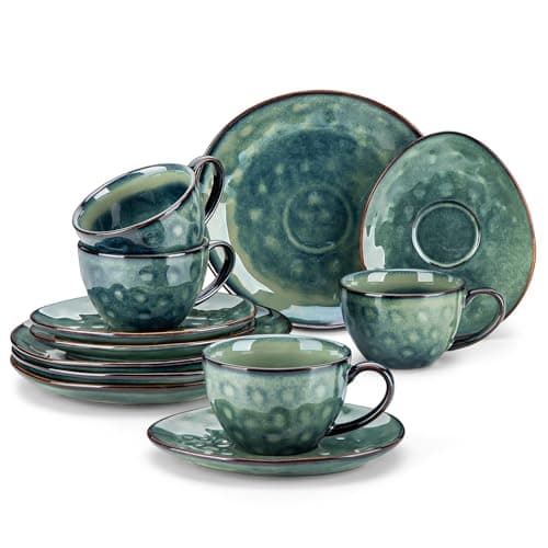 Image of vancasso Starry Cup and Saucer Set with 8.5 in Dessert Plates, Ceramic Afternoon Tea Set for 4 People, 270 ml Coffee Cup for Espresso, Cappuccino and All Kinds of Drinks