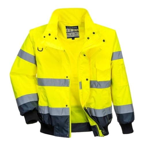 Image of Portwest - HI-Vis Safety Workwear Contrast Bomber Jacket Yellow/Navy Medium