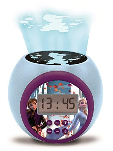 Image of LEXIBOOK, Projector Clock Disney Frozen 2 Anna Elsa with Snooze Alarm Function, Night Light with Timer, LCD Screen, Battery Operated, Blue/Purple, RL977FZ