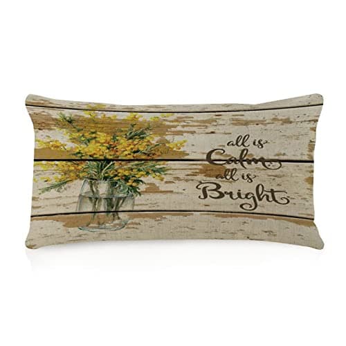 Image of NABRAND All Is Calm All Is Bright Pillow Shams 12x20 Inch Burlap Linen Rustic Pillow Shell Mason Jar Floral Rectangular Throw Pillow Case for Outdoor Patio Bed Gallery Holiday Decor