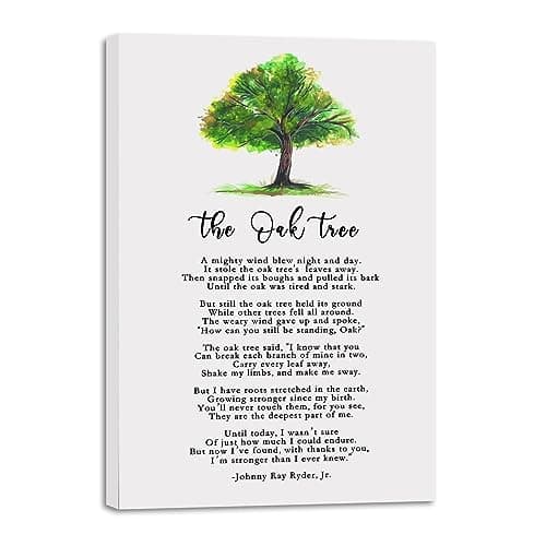 Image of The Oak Tree Poem Wall Art Canvas Print • Mighty Oak About Life • Inspirational Nature Decor • Motivational Poetry Room Home Decor
