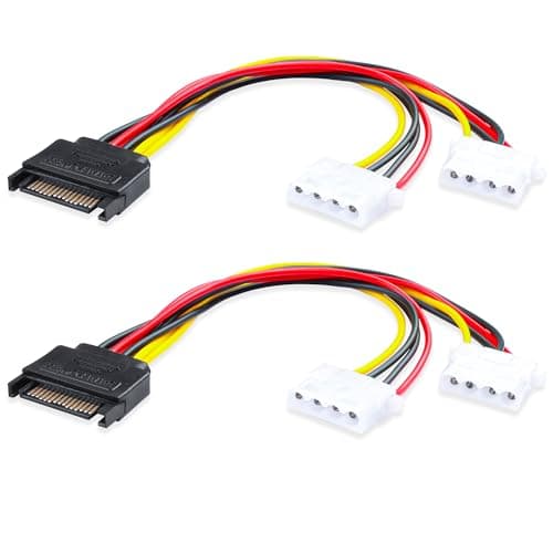 Image of ELFJMZP 15-Pin SATA to 4-Pin IDE Molex Y-Splitter Adapter Cable, 1-to-2 Splitter, 18 AWG, 20 cm, Compatible with Hard Drives, Optical Drives, and Fans (Pack of 2)