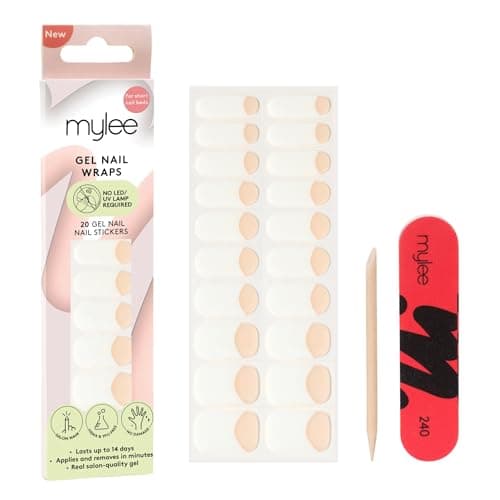 Image of Mylee Gel Nail Wraps [Short French Tips] – 20 Pre-Cured Gel Stickers, No Lamp Needed, Chip-Resistant, Glossy Finish, Long Lasting, Easy to Apply