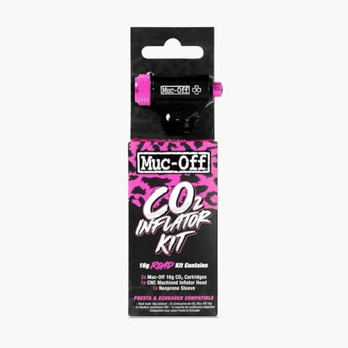 Image of Muc-Off Inflator Kit - CO2 Puncture Repair Kit for Road Bikes - 2 Cartridges, CNC Inflator Head, Neoprene Sleeve - Fits Presta and Schrader Valves - Road