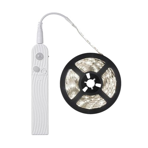 Image of GQL Motion Sensor LED Strip Lights - PIR IP65 Waterproof, 5V Battery or USB Powered, Self-Adhesive for Closet Wardrobes Cabinets Stairs (1m, White)