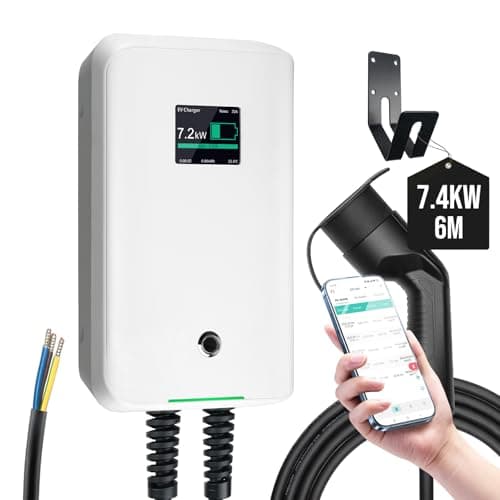 Image of Morec 7.4KW Smart EV Charger Type 2 Tethered with 6M Cable, Wallmount Home Wallbox 6A-32A Electric Vehicle Charger, APP Control | IP66 Waterproof | Single Phase | White