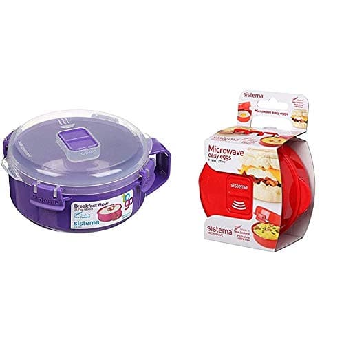 Image of Sistema Microwave Breakfast Bowl | Round Container with Lid | 850 ml | BPA-Free | Assorted Colours | 1 Count & 1117ZS Egg Cooker Easy Eggs, 271 ml - Red