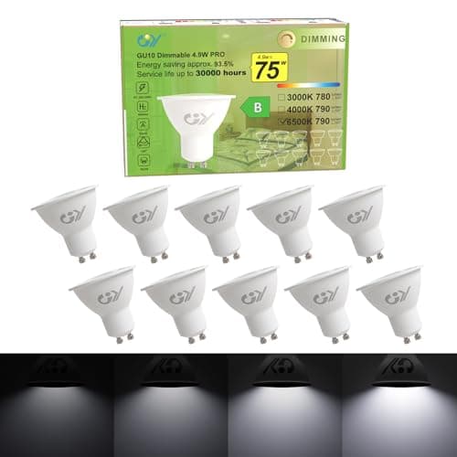 Image of GY Dimmable GU10 Cool White 790 Lumen High Energy Efficiency LED Bulbs,4.9W 6500K 120° Wide Beam Angle Energy Saving Lamp, 75W Replacement,10 Pack