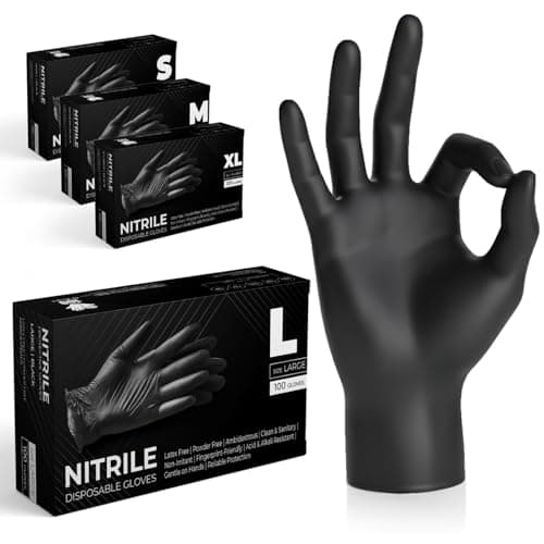 Image of The Real Touch Black Nitrile Multi-Purpose Disposable Gloves, Powder Free, Disposable, Extra Strong - Box of 100 (Black, Large)
