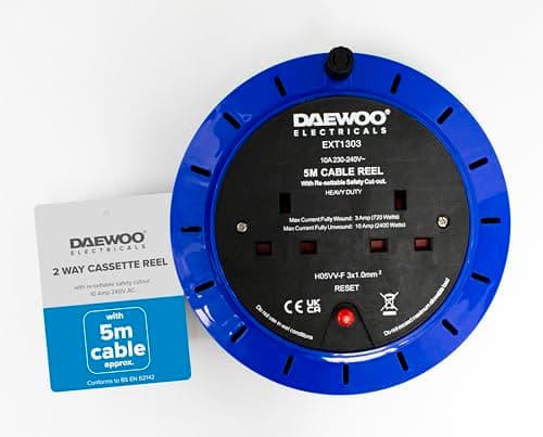 Image of Daewoo Extension Reel, 2 Gang 5 Metres Cassette Reel, with Resettable Safety Cut Out