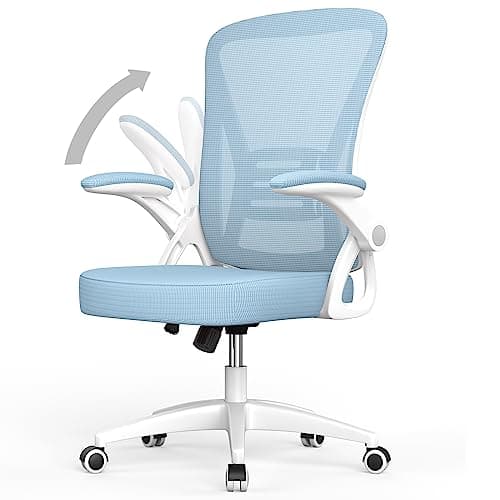 Image of rattantree Office Chair,Mid Back Ergonomic Desk Chair w/Flip-up Armrest,Computer Swivel w/Back Support,Adjustable Conference Executive Manager Chair Home/Office Use - Blue