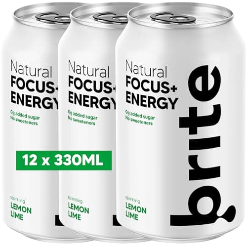 Image of Brite Natural Focus. Energy Drink & Coffee Alternative for Productivity. Plant Based, Backed by Neuroscience. Low Calorie, Vegan, Gluten Free. Lemon Lime 12 x 330 ml.