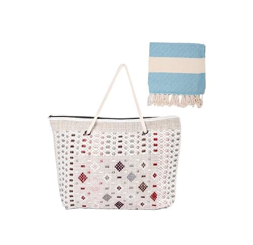 Image of Leo Design Large summer Beach Tote Bag Boho Zipper Closure Bohemian, Rope Handles Shoulder Loomed Beach Bag for Women, Gym Yoga, Family Travel Holiday Picnic Swimming Pool (Bohemian 2)