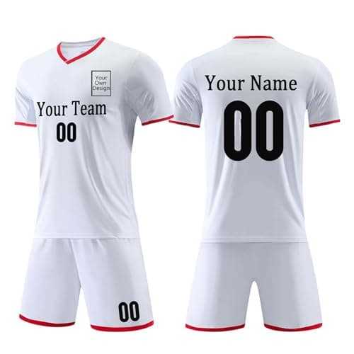 Image of Personalised Football Kits Mens Football Shirt with Number Name Printing Logo Custom Team Jersey & Shorts Set for Men Training Shirts Customisable Sports Kits Customised Football Kit White M