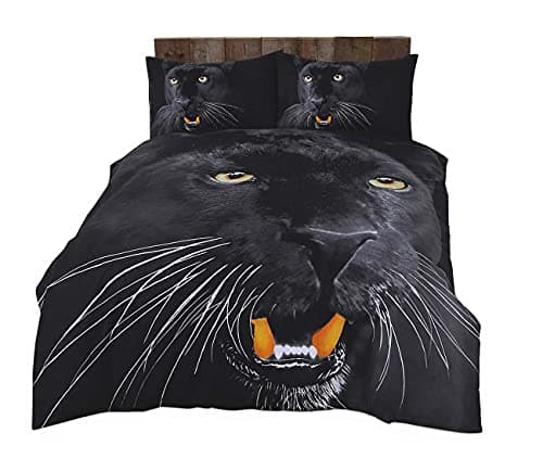 Image of NORTHERNLUXE - 3D Duvet Cover set Animal Effect for Children's and Adults Printed Quilt Bedding Set with Pillow Cases (Black Panther, Double)